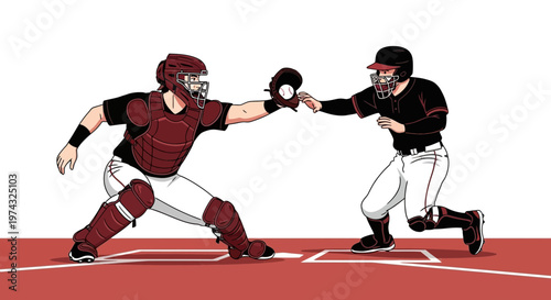 Baseball Catcher Fielding A Ball With Player Running