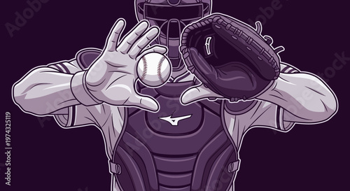 Baseball Catcher Focused On The Ball Ready To Catch With Glove And Gear
