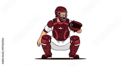 Baseball Catcher In Position Ready To Receive Pitch