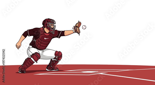 Baseball Catcher In Position Ready To Catch Ball On Field