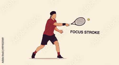 Athletic Tennis Player Executing A Precise Focus Stroke On The Court