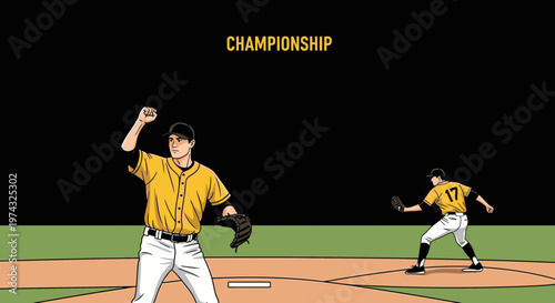 Baseball Championship Victory Celebration with Players in Action