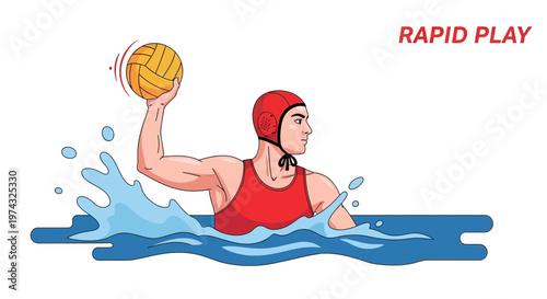 Athletic Water Polo Player In Action With Ball And Waves
