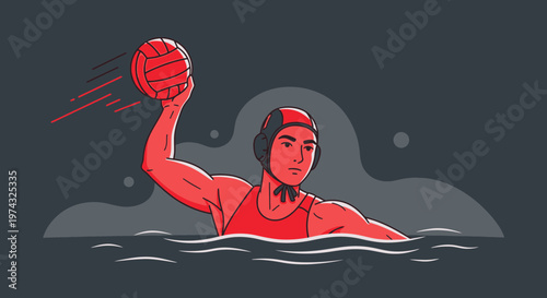 Athletic Water Polo Player Hurls Ball With Intense Focus And Power