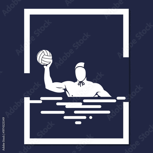 Athletic Water Polo Player Silhouette In Frame Holding Ball