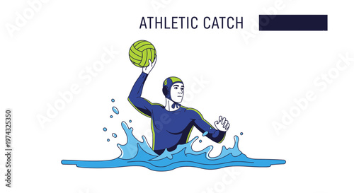 Athletic Water Polo Player In Mid Catch Action With Splash