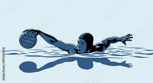 Athletic Water Polo Player In Motion With Ball