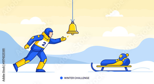 Athletic Winter Sport Competition With Snow And Bell