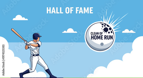 Baseball Hall Of Fame Clean Home Run Celebration Illustration