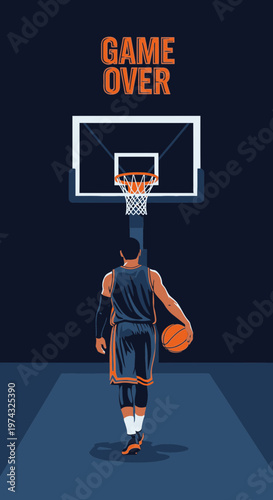 Basketball Game Over Sports Themed Graphic Illustration With Player