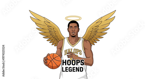 Basketball Player Angelic Wings Halo Hoops Legend Celebration