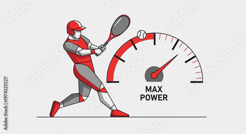 Baseball Player Demonstrating Maximum Power With Speedometer Graphic