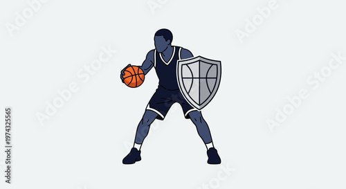 Basketball Player Defends Ball With Shield Icon