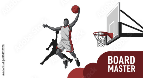 Basketball Player Mid-Air Dunk Silhouette And Hoop Graphic