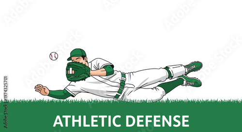 Baseball Player Making A Spectacular Diving Catch On Green Grass