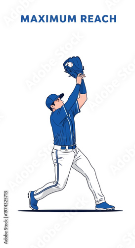 Baseball Player Reaching High For A Catch During A Game