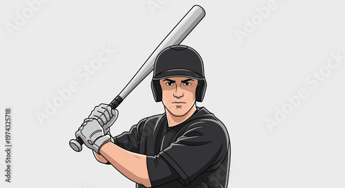 Baseball Player Ready To Swing Bat Focused Athlete In Uniform Sports Action Illustration