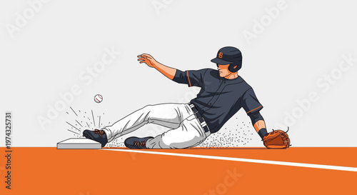 Baseball Player Slides Safely Into Base With Dirt Flying