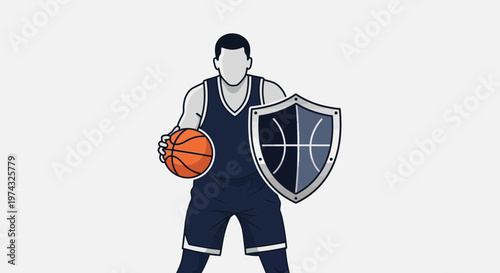 Basketball Player Symbolizing Defense And Offense Tactics