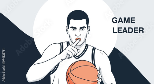 Basketball Player Silencing With Basketball Minimalist Graphic Art Style