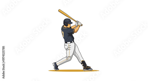 Baseball Player Swinging Bat Dynamic Action Illustration