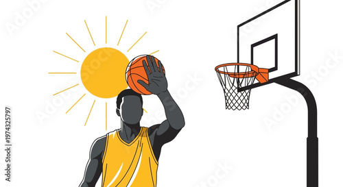 Basketball Player Under Bright Sun Near Hoop