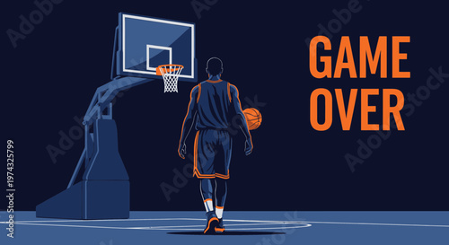 Basketball Player Walking Away From Court With Ball Game Over