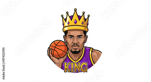 Basketball Star King Regal Athlete With Crown and Ball