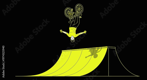 Bold Freestyle BMX Rider Performs Acrobatic Trick Mid-Air