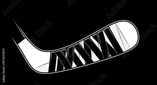 Bold Graphic Representation Of A Hockey Stick Blade With Tape Detail On Black Background