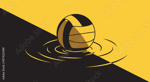 Bold Graphic Water Polo Ball On Rippling Yellow And Black Surface