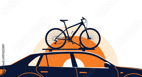 Bicycle Transported On Car Roof Rack Ready For Adventure