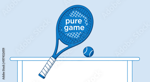 Blue Tennis Racquet And Ball On A Table Representing Pure Game