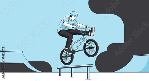 BMX Rider Performing Dynamic Aerial Stunt In Urban Skatepark Setting