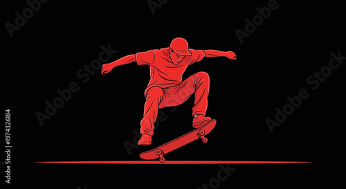 Bold Red Skater Ascending Mid-Air Performing A Dynamic Trick On Black Background