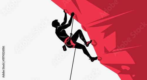 Bold Silhouette Climbs Vertical Rock Face Engaging In Thrilling Sport