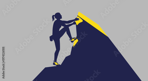 Bold Silhouette Of Woman Ascending Steep Mountain Peak