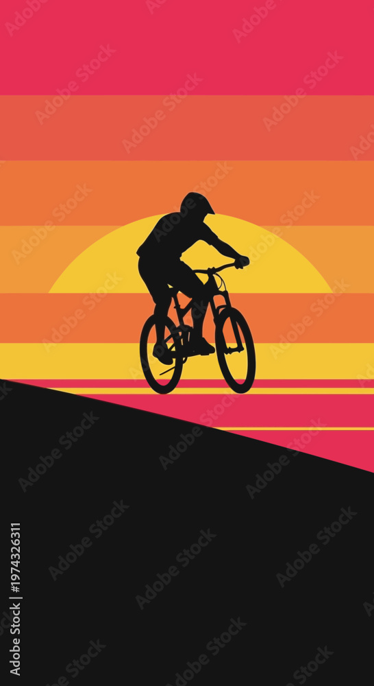 Obraz premium Breathtaking Sunset Mountain Biking Silhouette Adventure