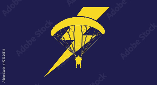 Bold Yellow Parachute Jumps Against Electric Blue Sky