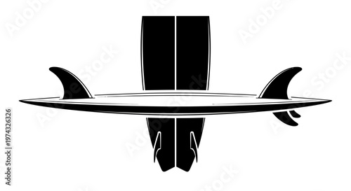 Bold Black And White Surfboard Silhouette With Fins
