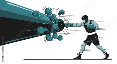 Boxer Fights Against Virus Symbolizing Triumph Over Adversity And Health