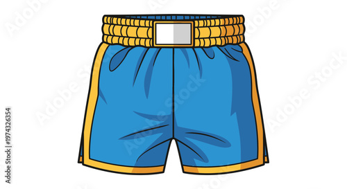 Bold Blue Boxing Shorts With Golden Accents Striking A Powerful Pose