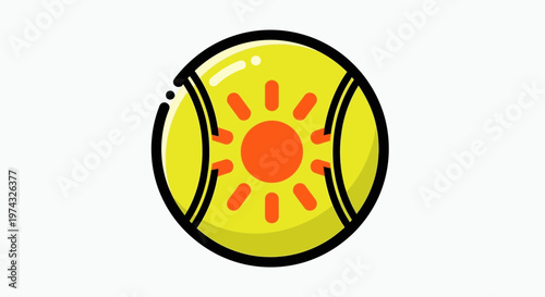 Bright Tennis Ball With Radiant Sun Graphic Element