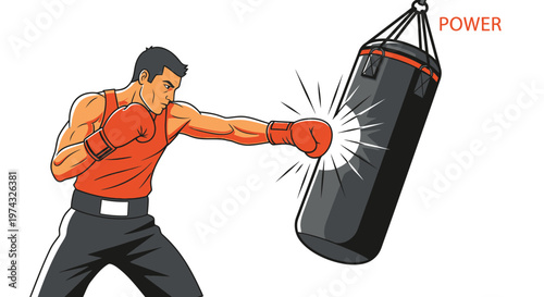 Boxer Training With Punching Bag Graphic Power Strike Action