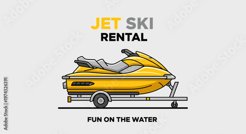 Bright Yellow Jet Ski On Trailer For Rental Business Fun On The Water