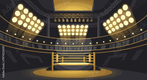 Boxing Arena Showdown Illuminated By Dramatic Spotlight Glare