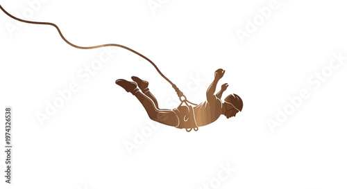 Bungee Jumper Falling Through Air with Cord Attached