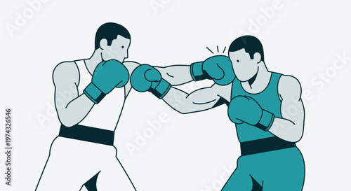 Boxing Match Illustration Two Fighters Exchange Punches Minimalist Style