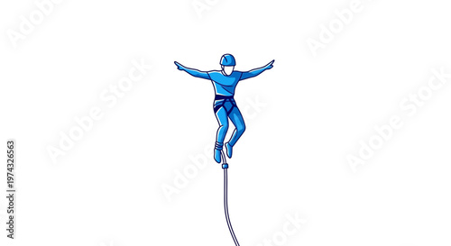 Bungee Jumper In Mid Air With Arms Outstretched On White Background