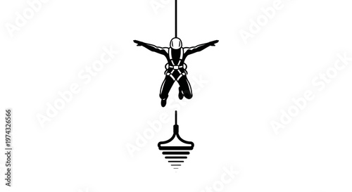 Bungee Jumper In Mid Air With Rope And Harness Icon